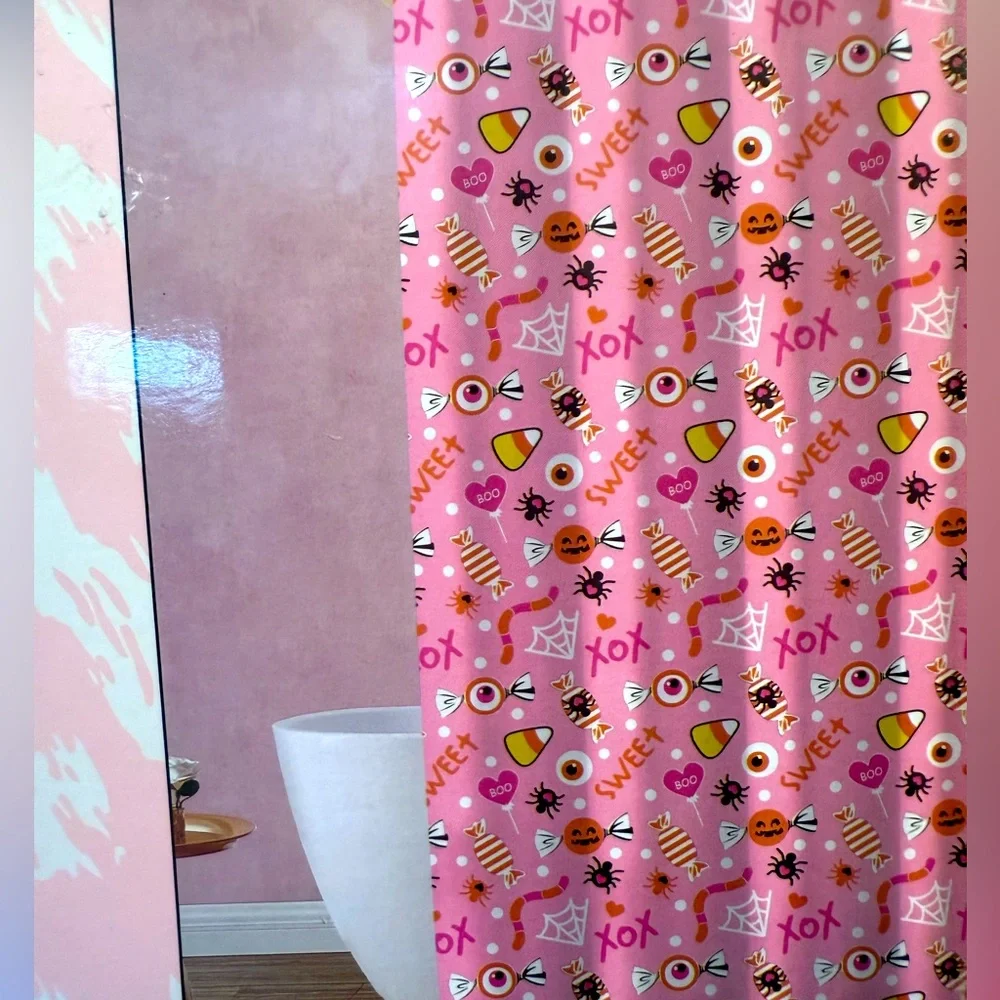 Betsey Johnson NWT Halloween Pink Candy Pattern Cloth Shower Curtain